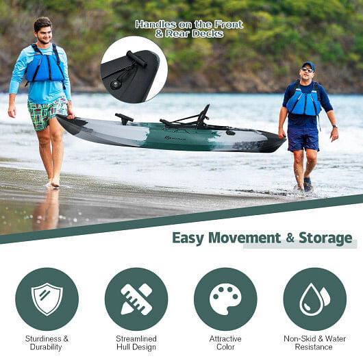 Sit-on-Top Fishing Kayak Boat With Fishing Rod Holders and Paddle-Gray-2