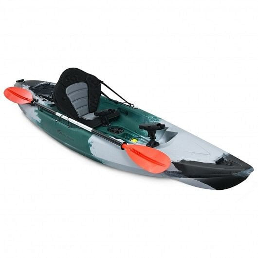 Sit-on-Top Fishing Kayak Boat With Fishing Rod Holders and Paddle-Gray-0